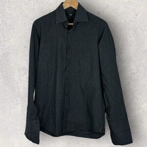 Hugo Boss Black Striped Mens Collared Dress Shirt Size 15.5 Button Up Minimalist